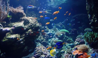 Fototapeta premium Underwater scenery with colorful fishes and corals.