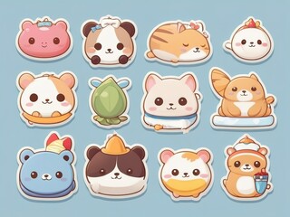Cute cartoon panda and hamster stickers. Vector illustration.