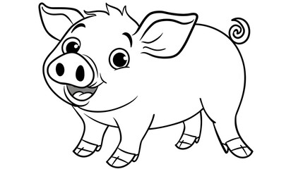 Cute pig, simple thick lines kids and preschool children cartoon coloring book pages