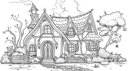 Fairy tale house. Coloring page