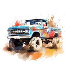 Obraz premium Pickup truck, pastel watercolor