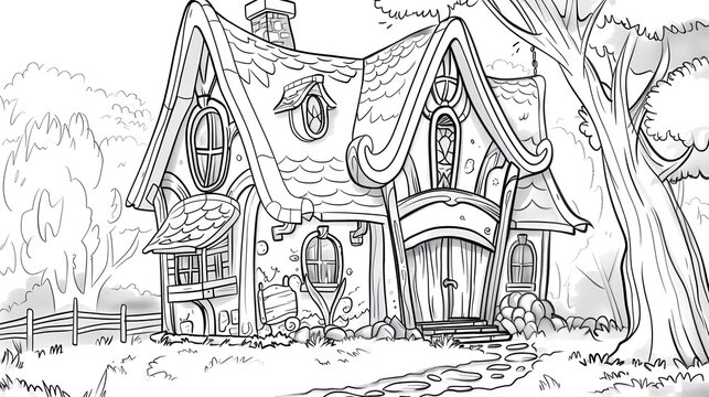 Fairy tale house. Coloring page