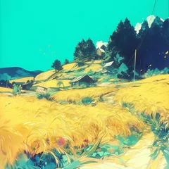 Deurstickers 田舎の小麦畑の風景 © 直希 足立