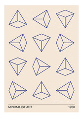 Minimal 20s geometric design poster, vector template with primitive shapes