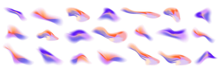 Aura y2k gradient abstract shape set. Blur y2k fluid irregular organic element. Blur gradient mesh. Vector illustration
