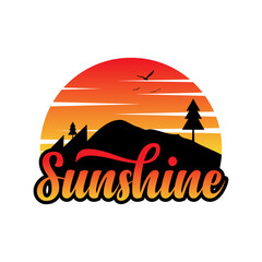 Sunshine logo with a beautiful sunset vector design for t shirt clothes