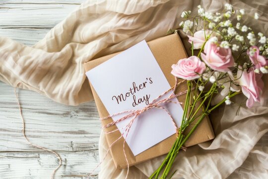 mother's day White postcard, gift box and Flower parents Gift box background
