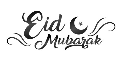 Eid Mubarak typography with moon and star - obrazy, fototapety, plakaty
