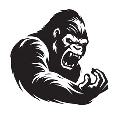 Silhouette and icon  of  gorilla isolated on white background