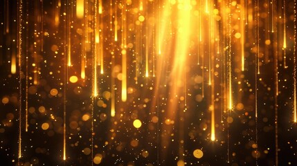 Fototapeta na wymiar Golden Shimmering Bokeh Lights Abstract Festive Background.