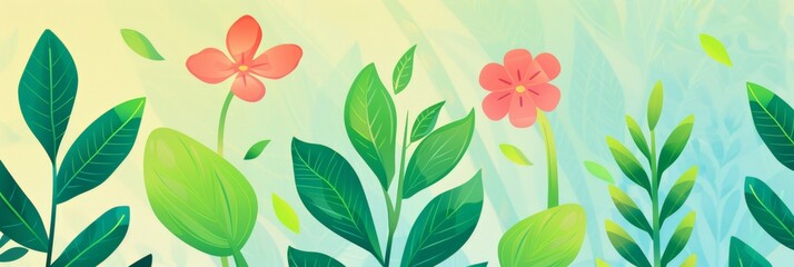 Vibrant Bloom: Painting of Flowers and Leaves on a Wall. Generative AI
