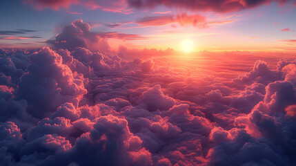 雲の上の太陽を見る風景 - obrazy, fototapety, plakaty