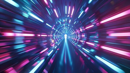 Fototapeta premium abstract futuristic tunnel, 3d rendering, cyber punk, fast motion. generative AI
