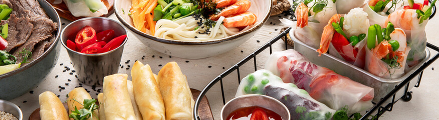 Fresh and delicius Vietnamese food table, asian food.