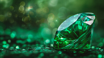 Diamond on green background with bokeh