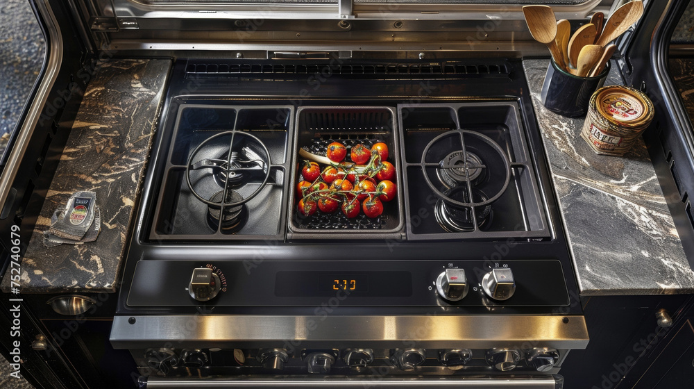 Poster a topdown view of the stove showcasing its compact size and easytouse features.