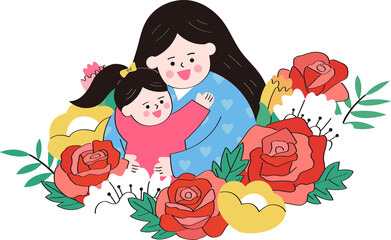 Mother hug her daughter in the flower