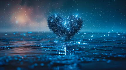 Love and Romance Concept, Blue Heart Symbols on Rainy Window, Abstract Valentines Day Background - obrazy, fototapety, plakaty