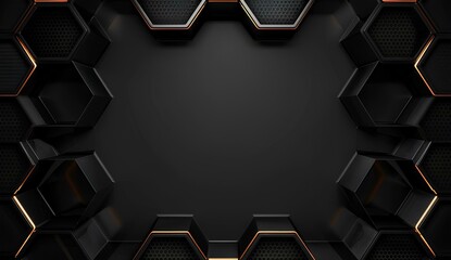 Luxury abstract geometric background made of black and gold hexagons or honeycomb with glowing for Wallpaper, Banner, Background, Card, Book Illustration, landing page - obrazy, fototapety, plakaty