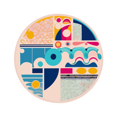 Abstract bauhaus geometric pattern background with copy space for text.Trendy minimalist geometric design with simple shapes and elements.Modern artistic vector illustration.