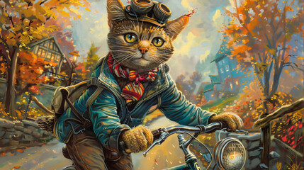 Cat bicyclist - obrazy, fototapety, plakaty
