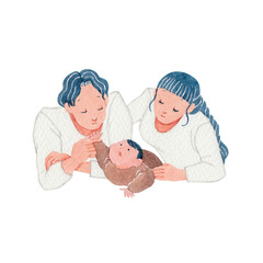 人物 家族 夫婦 赤ちゃん　愛情　水彩 イラスト