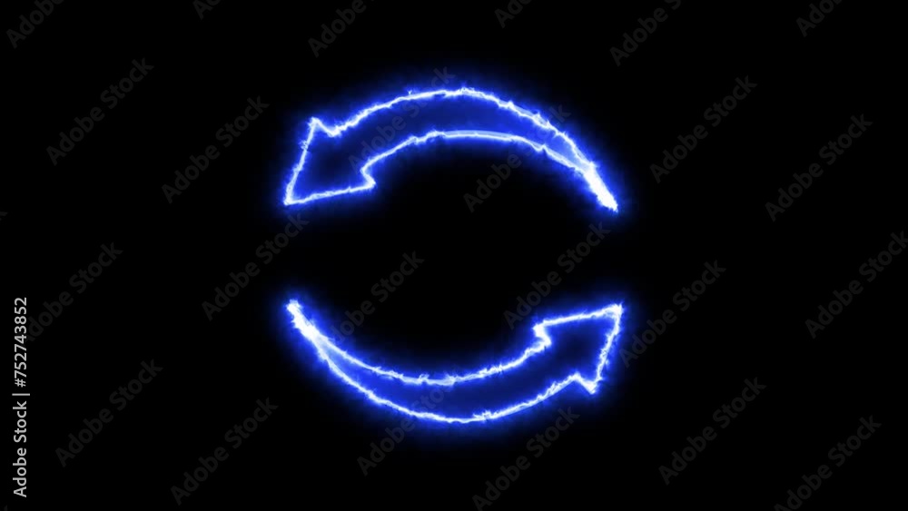 Poster 4k abstract blue neon arrow loading icon and uploading animation. neon arrow showing the direction o