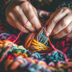Hand knitting with multicolored yarn