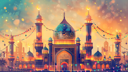 Ramadan Kareem, Decoration of Mosque, Eid ul Fitr, Eid Al Adha, Islamic Festival, Islamic Celebration. world religious day, Generative Ai - obrazy, fototapety, plakaty