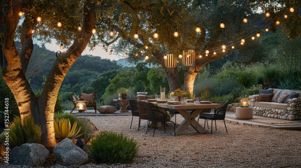 Aufkleber a row of hanging string lights stretched between two trees creating a warm and inviting glow over an