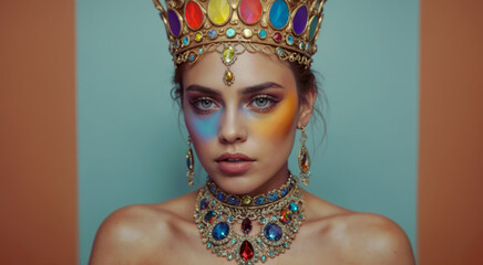 Female model with colorful makeup and jewelry