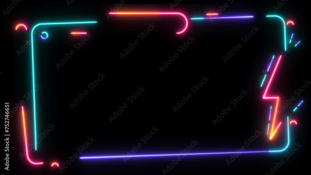 Poster decorative glowing neon frame ,neon effect rectangle frame loop background 4k