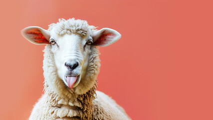 The funny sheep on orange background. An optimistic concept. - obrazy, fototapety, plakaty