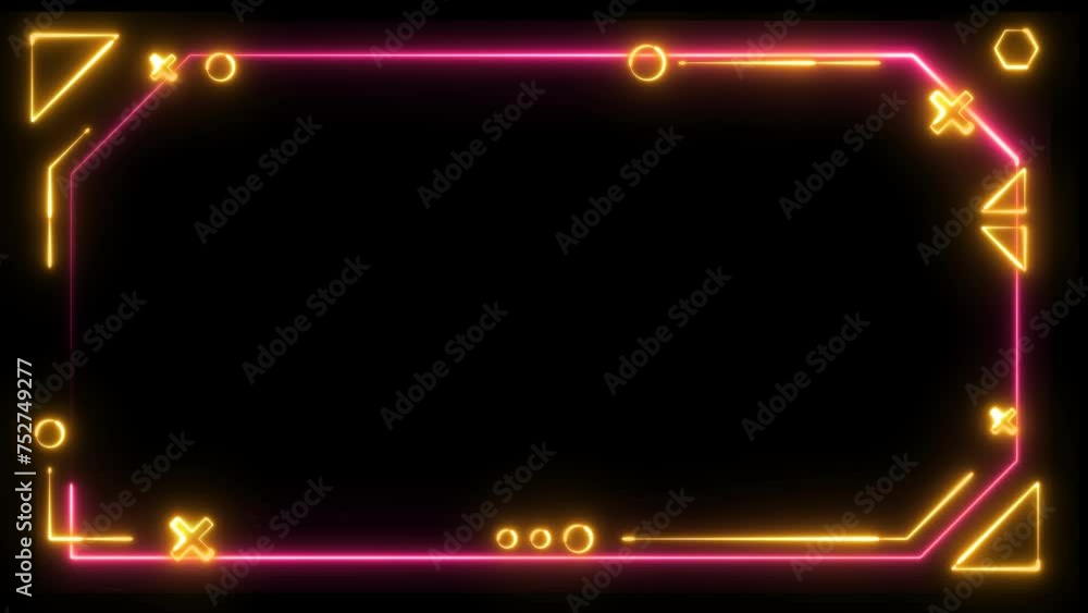 Poster decorative glowing neon frame ,neon effect rectangle frame loop background 4k