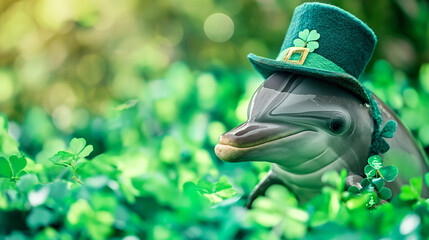 Dolphin on green background for St. Patrick's Day Festivities. - obrazy, fototapety, plakaty