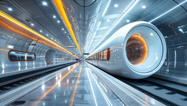 Hyperloop station concept, futuristic transportation, sleek and efficient design, fast-paced