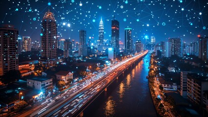 Fototapeta na wymiar Smart city infrastructure, interconnected systems, efficient urban living, technology integration