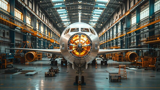 Aerospace engineering facility, spacecraft under construction, pushing boundaries of travel