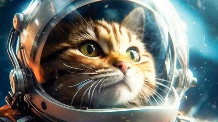 Cute space cat dressed in astronaut suit