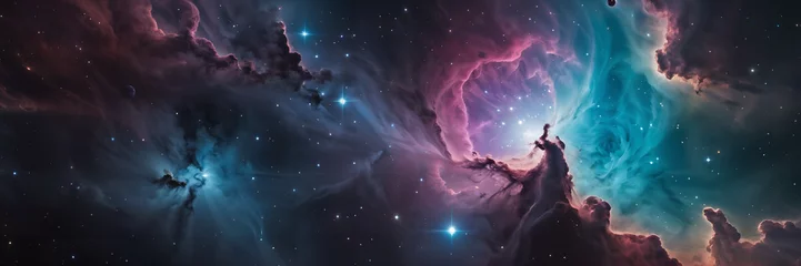 Foto op Canvas Blue and pink space nebula, abstract background with cosmic feel. © lumerb