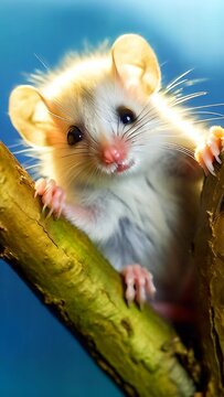 Animation of a playful adorable dormouse in a tree
