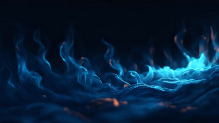 Blue fire flames isolated on black background. Generative AI.