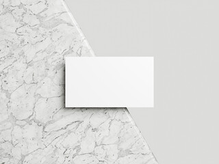 Blank white business card mockup on marble background 3d render illustration for mock up and design presentation.