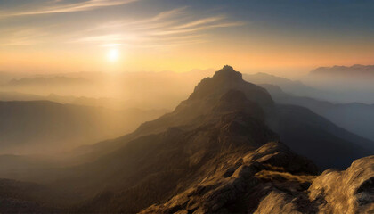 The beauty of the view at sunrise on top of a mountain