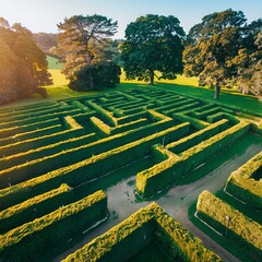 Green maze field drone shot