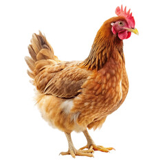 Full body of brown rooster standing isolated on Transparent background.