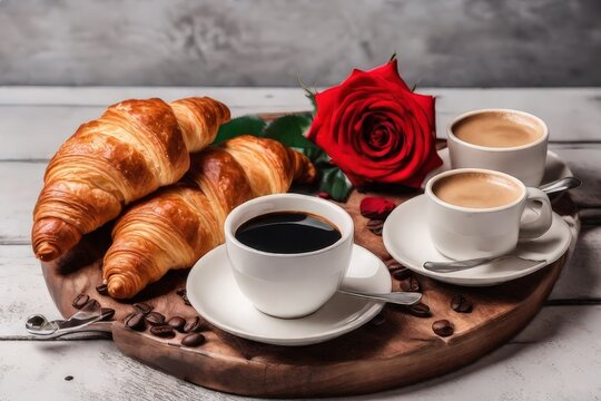 View of a Croissant with coffee cup