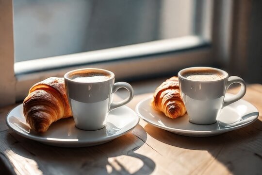 View of a Croissant with coffee cup