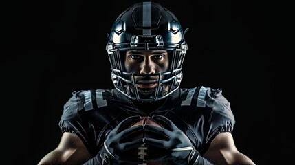 The American football player is isolated against a black background.