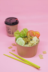 Spicy Fried Noodles With Vegetables And Blurred Background